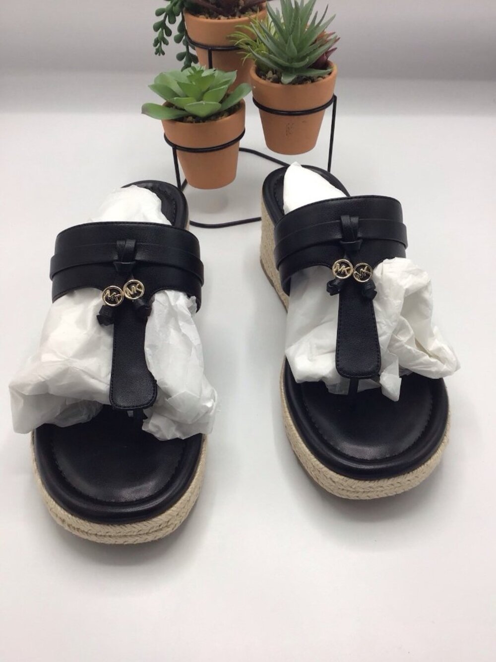 Michael Kors Black Leather Thong Wedge Sandal Women’s 8 M